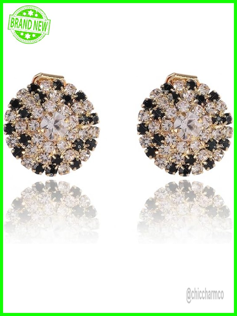 Round Clip On Earrings Rhinestone Ear Cuffs For Women